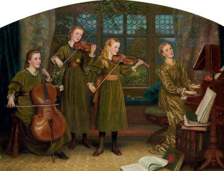 Arthur Hughes | The Home Quartette: Mrs Vernon Lushington and Children  (1883) | MutualArt
