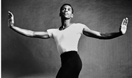 Arthur Mitchell dancing with New York City Ballet, 1963. Photograph: Jack Mitchell/Getty Images